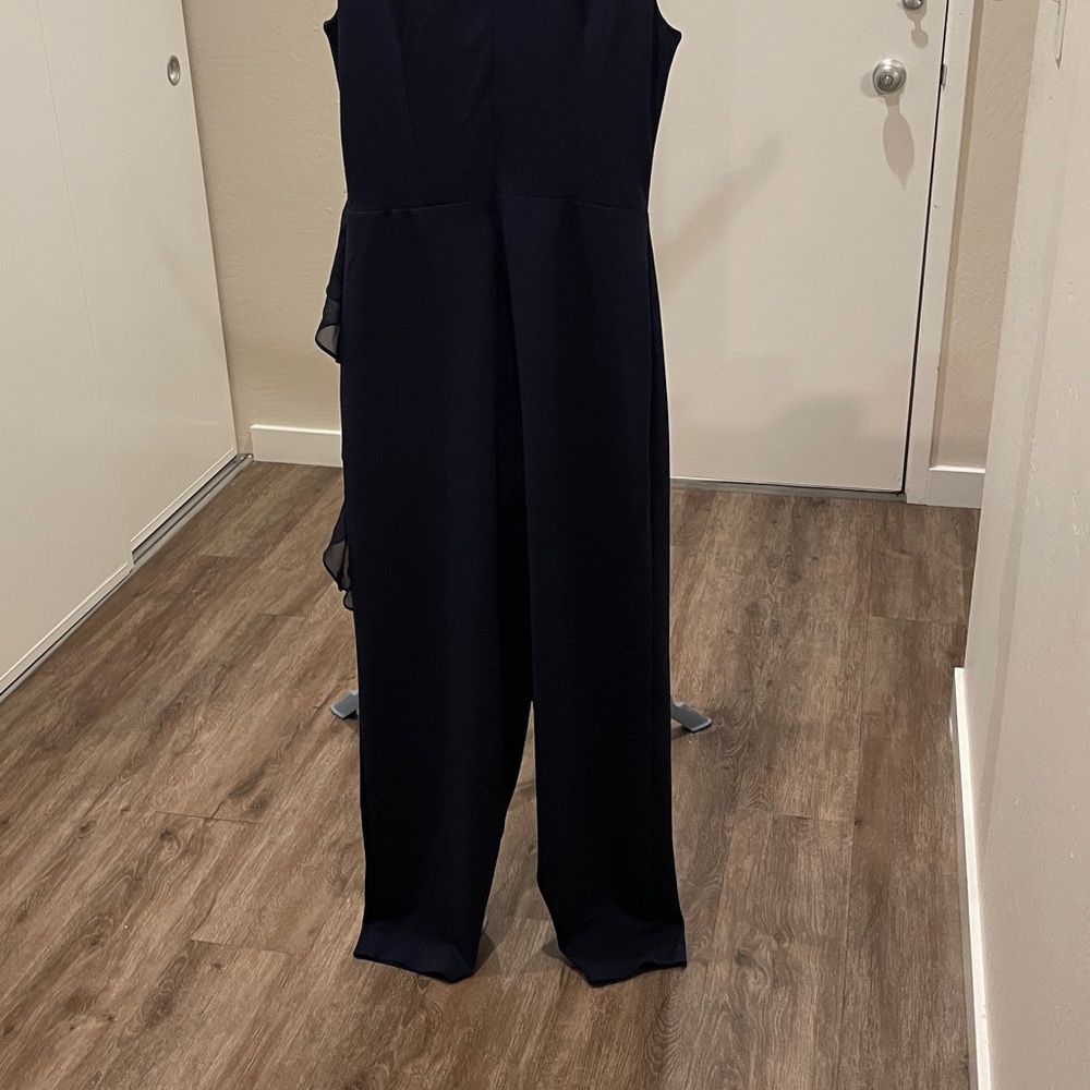 Connected Apparel Dark Blue Ruffle Jumpsuit